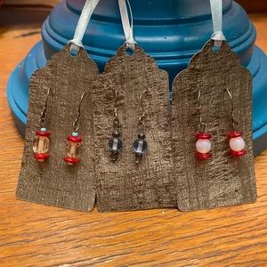 ❤️ Handcrafted Sterling Silver and Glass Earrings- Lot of 3 ❤️